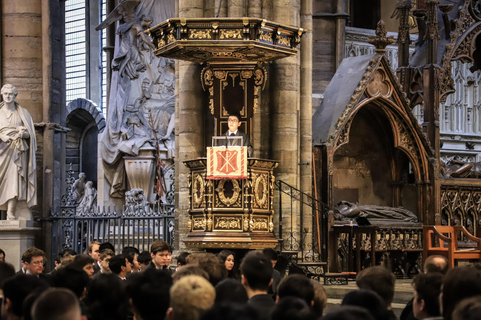 Fifth Form pupil Emir talks about the Turkey-Syria earthquake from the pulpit of Westminster Abbey