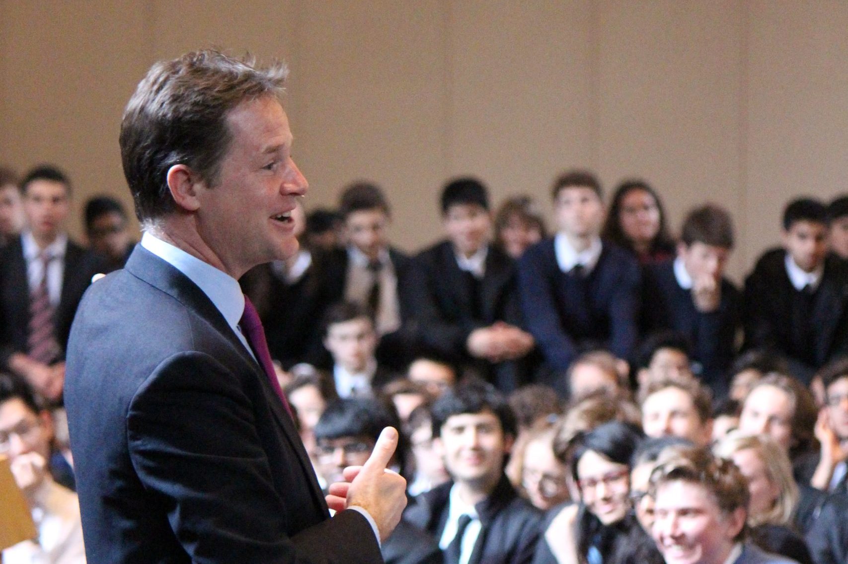 Nick Clegg speaking at a Locke Lecture in 2015-16