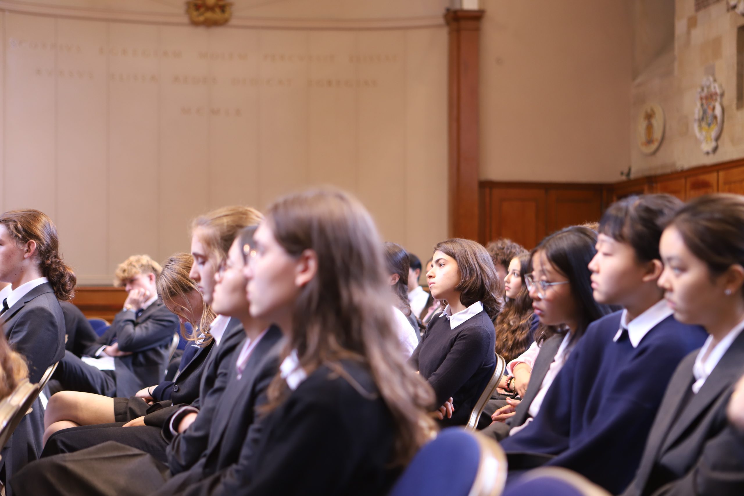 The rows of Sixth Form girls sat down in the audience listening to Bijan Omrani speak on the themes of his new book 'God is an Englishman' at Westminster School.