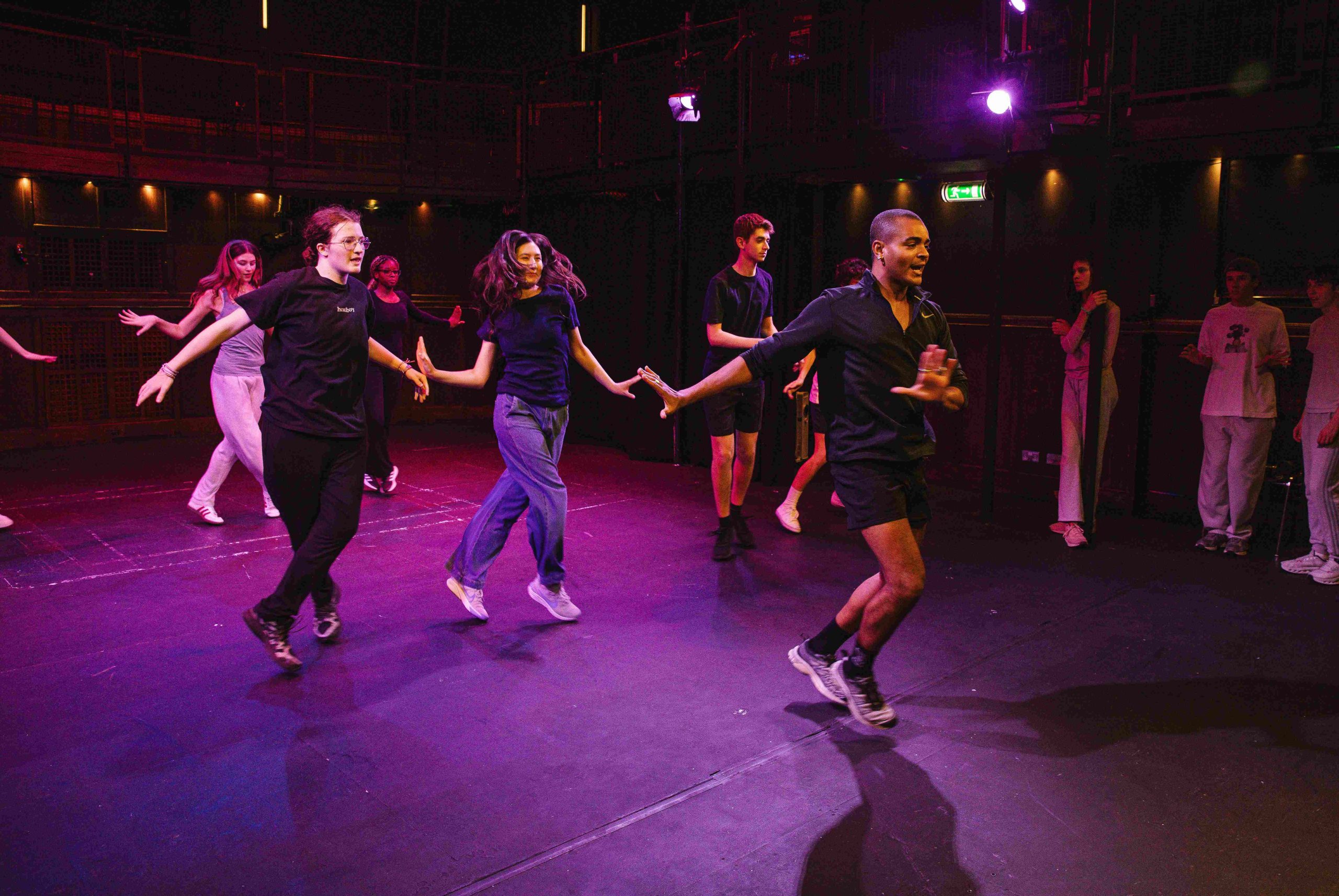 Layton Williams giving a dance workshop in the school's theatre